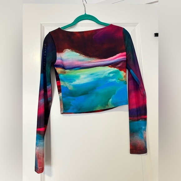 NWT Farai London Fleur mesh long sleeve top in magenta ombre size S - Picture 4 of 5